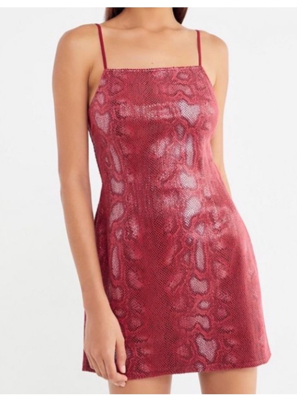 Urban Outfitters Red Textured Snake Printed Spaghetti Strap Mini Dress Sz S